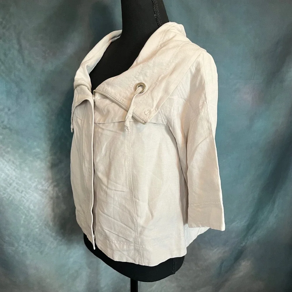 Le Lis Blanc Deux Womens Linen Blend Off White 3/4 Sleeve Lightweight Jacket Med